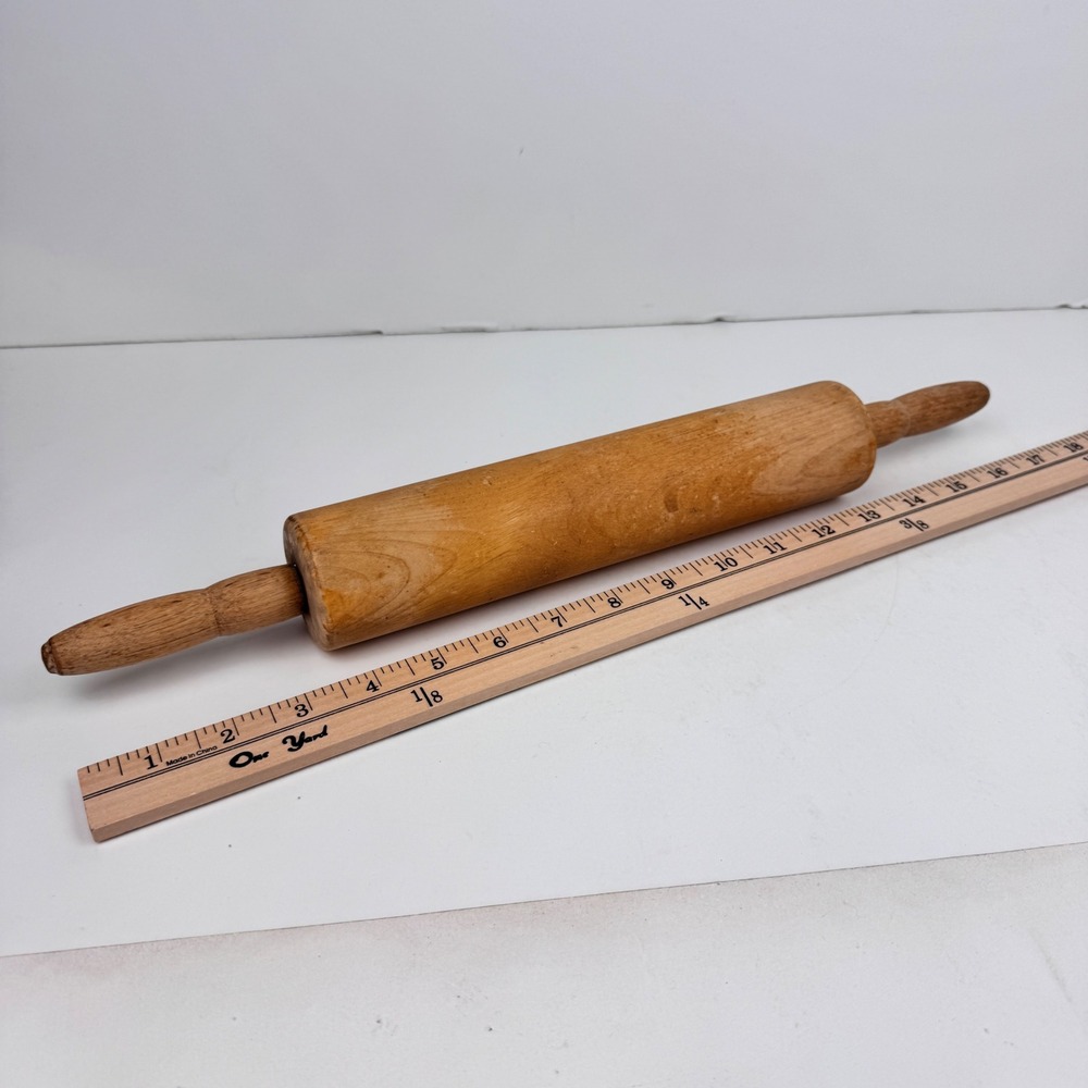 Vtg Wooden Rolling Pin w Handles tan cook baking Rustic Cottagecore grannycore